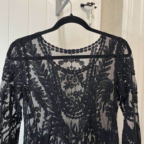 Maurices Shirt Top Blouse Pullover Boat Neck Womens Size S Black Sheer Lace - Picture 7 of 11